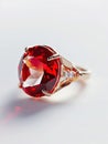 Golden ring with ruby gemstone. Royalty Free Stock Photo