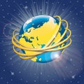 Golden rings around the planet Earth.Vector Royalty Free Stock Photo