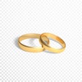 Golden rings symbol of marriage. two gold rings. Vector illustration isolated on transparent background Royalty Free Stock Photo