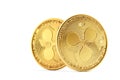Golden Ripple coins on white background. Contains clipping path