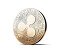 Golden Ripple XRP coin concept isolated on white background.