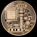 Golden Ripple XRP coin isolated on black background