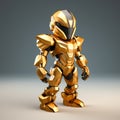 Golden Robot: A Bold And Graceful 3d Render In Toonami Style