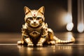 golden robot cat. AI generated