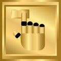Golden Robot hand sign icon. Press Click here button. Vector illustration