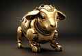 A golden robotic sheep against a dark background, showcasing high-tech design and futuristic style