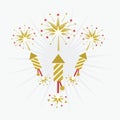 Golden rocket firework and blasts on off white background Royalty Free Stock Photo