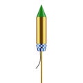 Golden Rocket with Green Tip and Blue White Checkered Band Isolated on White space launch Royalty Free Stock Photo