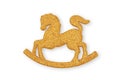 A golden Rocking Horse Christmas ornament for hanging on a Chris