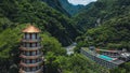 Golden Roof Pagoda Among the Mountains and Greenery of Taroko National Park