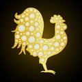 Golden Rooster with diamonds on black background. Vector illustration. Happy 2017 New Year. Royalty Free Stock Photo