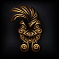 Golden rooster head isolated on black background.