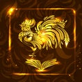 Golden rooster with open book. stylized drawing. greeting new ye