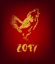 Golden rooster on red background. Chinese calendar Zodiac for 2017 New Year of cock. Royalty Free Stock Photo