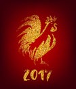 Golden rooster on red background. Chinese calendar Zodiac for 2017 New Year of cock. Royalty Free Stock Photo
