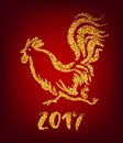 Golden rooster on red background. Chinese calendar Zodiac for 2017 New Year of cock. Royalty Free Stock Photo