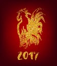 Golden rooster on red background. Chinese calendar Zodiac for 2017 New Year of cock. Royalty Free Stock Photo