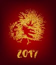 Golden rooster on red background. Chinese calendar Zodiac for 2017 New Year of cock. Royalty Free Stock Photo