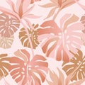 Golden rose blush tropical flowers, leaves seamless pattern Royalty Free Stock Photo