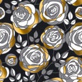 Golden rose concept flowers seamless pattern.