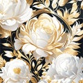 Golden rose flower art deco wallpaper background vector. Floral Line arts background design for Luxury elegant pattern Royalty Free Stock Photo