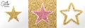 Golden rose pink glitter stars. Sparkle brush stroke. Social media networks square template background.