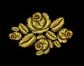 Golden roses embroidery fashion hand drawn illustration gold flower