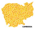 Golden Rotated Square Mosaic Map of Cambodia Royalty Free Stock Photo