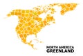 Golden Rotated Square Mosaic Map of North America and Greenland Royalty Free Stock Photo