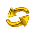 Golden rotation arrows icon 3d illustration