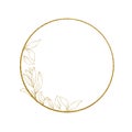 Golden round frame with eucalyptus leaves. shiny delicate vignette, frame. minimalistic drawing isolated on white background. desi