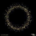 Golden round frame, sparkles. Shiny gold circle crumbs. Glitter dust isolated on black. Jewelry confetti. Vector Royalty Free Stock Photo