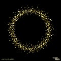 Golden round frame, sparkles. Shiny gold circle crumbs. Glitter dust isolated on black. Jewelry confetti. Vector Royalty Free Stock Photo