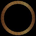 Golden round greek frame. Golden circle frames with traditional patterns isolated on black background. Greece circular ornament.