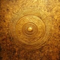 Golden Round Shape On Brass Surface With Tactile Textured Decoration