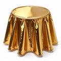 Golden Round Table Covered with Shiny Metallic Cloth on White Background Royalty Free Stock Photo