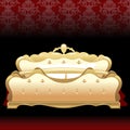 Golden royal bed, flat style over red background