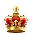Golden royal crown with jewels. Heraldic elements, monarchic symbol for king. Monarchy accessory with red stones