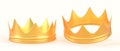 Golden royal crowns for king or queen, symbol of authority monarch, medieval precious headdress for emperor coronation