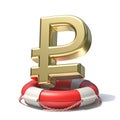 Golden ruble sign in lifebuoy 3D