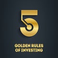 5 Golden Rules of Investing. Cover for the video to be placed on the video hosting or Image for design of the post in social Royalty Free Stock Photo