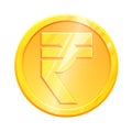 Golden rupee coin INR symbol on white background. Finance investment concept. Exchange Indian currency Money banking