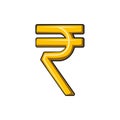 Golden Rupee money currency in drawing style isolated .