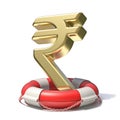Golden rupee sign in lifebuoy 3D