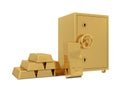 Golden safe deposit and group od golden bars