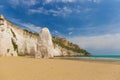 Golden sand beach of Vieste with Pizzomunno rock, Gargano peninsula, Apulia, South of Italy Royalty Free Stock Photo