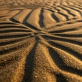 Golden sand dunes with intricate, wavy patterns created by the wind Royalty Free Stock Photo