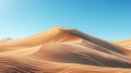 Smooth sand dunes under blue sky in desert landscape, abstract surreal background. Generative AI