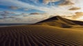 Golden sand dunes on beach sunset sunny day