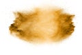 Golden sand explosion isolated on white background. Abstract sand splashing Royalty Free Stock Photo